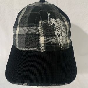 US Polo Assn Black and Gray Corduroy Plaid Vintage adjustable strapback Hat